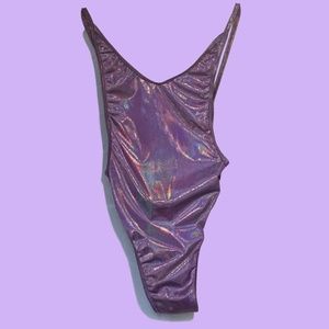 Roma Costume Lowcut Side Romper Holographic Purple